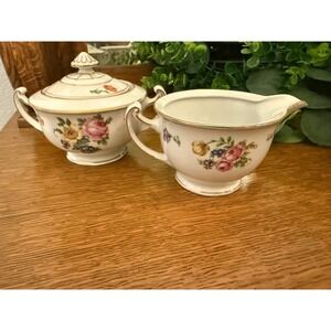 Pirkenhammer PIR4 Creamer Sugar Bowl Lid Floral Gold Czechoslovakia China